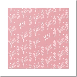 Christmas Seamless Pattern Simple pink White Joy Pastel Gift Posters and Art